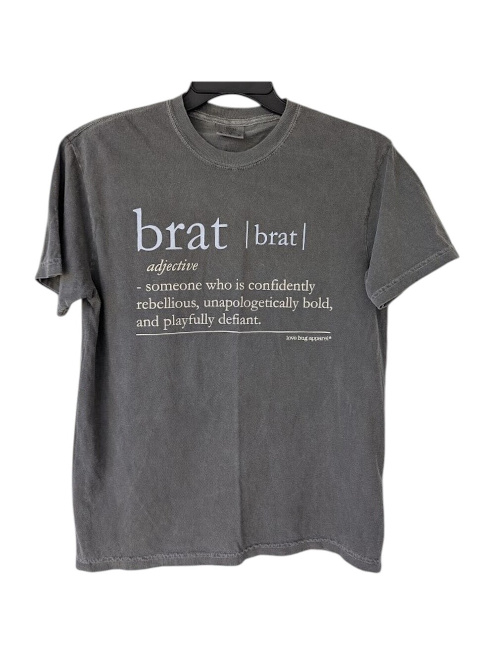 Love Bug Apparel Brat Definition T-Shirt Medium Gray Washed Preppy Graphic 20x27
